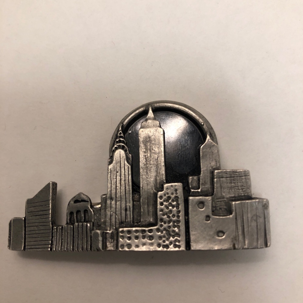 New York City Skyline Pin Brooch  Silver and Onyx by Great Falls Metal Works